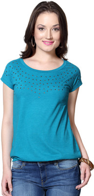 

SF Jeans by Pantaloons Solid Women's Round Neck Blue T-Shirt, Turquoise