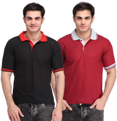

Lime Solid Men' Polo Neck Black, Maroon T-Shirt(Pack of 2