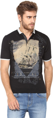 

Fritzberg Printed Men's Round Neck Black T-Shirt, Ebony black