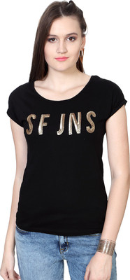 

SF Jeans by Pantaloons Graphic Print Women' Round Neck Black T-Shirt