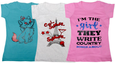 

IndiWeaves Girls Printed T Shirt(Multicolor, Blue & gray & pink