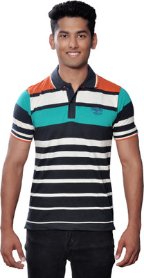 

Vibgyor Striped Men's Polo Neck Multicolor T-Shirt, Blue