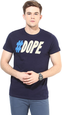 

White Kalia Printed Men's Round Neck Blue T-Shirt, Navy blue