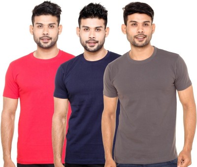 Fleximaa Solid Men Round Neck Red, Blue, Grey T-Shirt