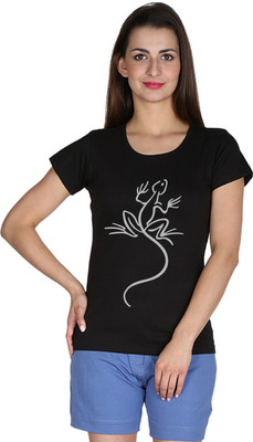 

Faireno Printed Women' Round Neck Black T-Shirt