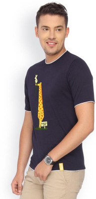 

Campus Sutra Printed Men Round Neck Blue T-Shirt