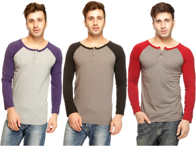 

Gritstones Solid Men's Henley Multicolor T-Shirt(Pack of 3), Grey black;grey maroon;grey melange