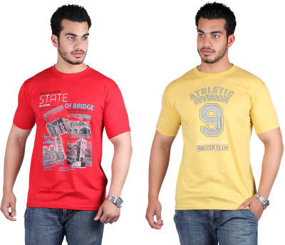 

Shineway Printed Men's Round Neck Multicolor T-Shirt(Pack of 2