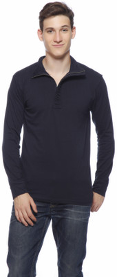 Gritstones Solid Men' Round Neck Blue T-Shirt, Navy blue