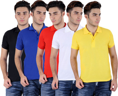 

Sanvi Traders Solid Men Polo Neck Multicolor T-Shirt(Pack of 5