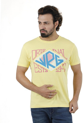 

Wrangler Printed Men's V-neck Yellow T-Shirt