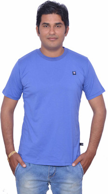 

Leaf Solid Men' Round Neck Light Blue T-Shirt