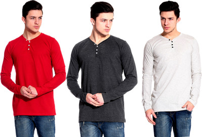 

Lemon & Vodka Solid Men's Henley Multicolor T-Shirt(Pack of 3), Red