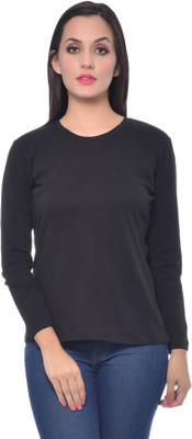 Frenchtrendz Solid Women Round Neck Black T-Shirt