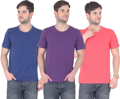

FnMe Solid Men' Round Neck Multicolor T-Shirt(Pack of 3, Blue;gajri;purple