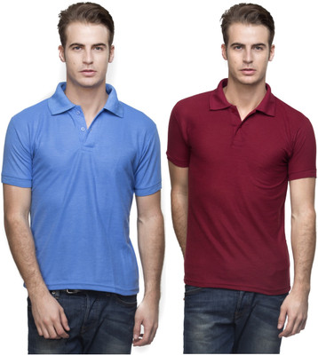 

Lambency Solid Men' Polo Neck Light Blue, Maroon T-Shirt(Pack of 2