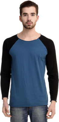 

Mi Moda Solid Men' Round Neck Light Blue, Black T-Shirt, Peacock blue