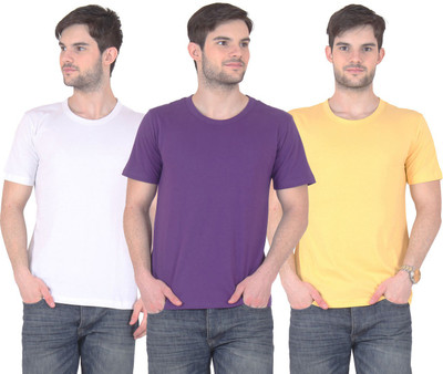 

FnMe Solid Men' Round Neck Multicolor T-Shirt(Pack of 3, Purple;white;yellow
