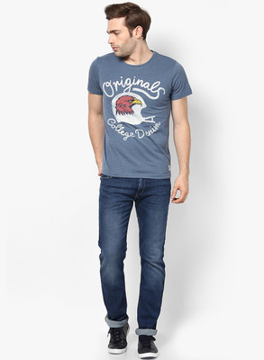 

Jack & Jones Graphic Print Men' Round Neck Blue T-Shirt, Bering sea