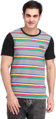 

Rockhard Striped Men' Round Neck Black T-Shirt