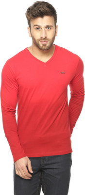 

Gritstones Solid Men's V-neck Red T-Shirt