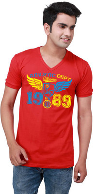

Inkovy Graphic Print Men' V-neck Red T-Shirt