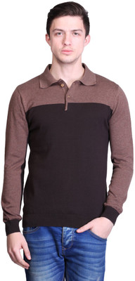 

Kalt Striped Men Polo Neck Brown T-Shirt