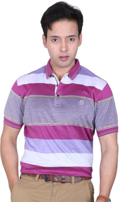 

Proline Striped Men's Flap Collar Neck Purple T-Shirt