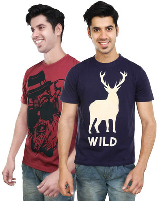 

Algotton Graphic Print Men's Round Neck Dark Blue, Maroon T-Shirt(Pack of 2