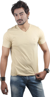 

Spur Solid Men' V-neck Beige T-Shirt