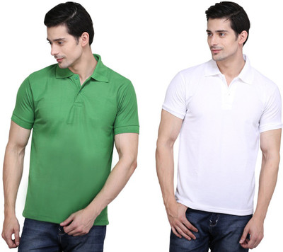 

Ilbies Solid Men' Polo Neck Multicolor T-Shirt(Pack of 2, Light green - white