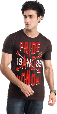 

Inkovy Graphic Print Men' Round Neck Brown T-Shirt