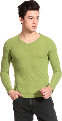 

Tinted Solid Men's V-neck Green T-Shirt, Parrot green