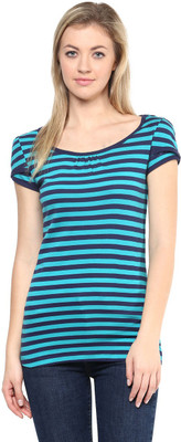 

Ajile by Pantaloons Striped Women's Round Neck Blue T-Shirt, Turquoise