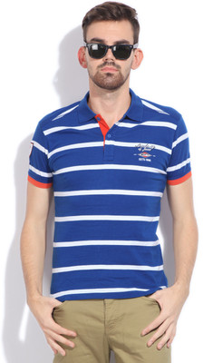 

Mufti Striped Men's Polo Neck Blue T-Shirt