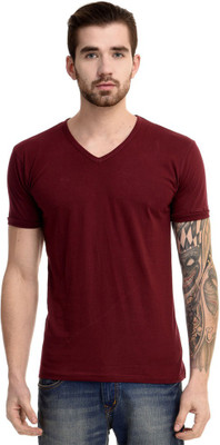 

Mi Moda Solid Men' V-neck Maroon T-Shirt