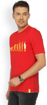

Campus Sutra Printed Men Round Neck Red T-Shirt