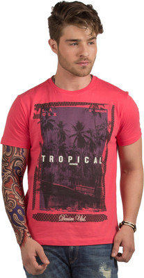 

HotTribes Printed Men's Round Neck Red T-Shirt, Coral