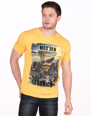 

Fritzberg Printed Men's Round Neck Yellow T-Shirt