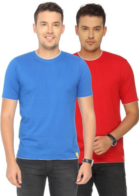 

Campus Sutra Solid Men Round Neck Red, Blue T-Shirt(Pack of 2