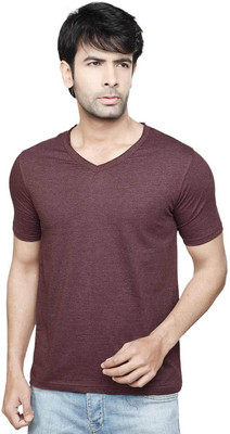 DIFFERENCE OF OPINION Solid Men' V-neck Maroon T-Shirt