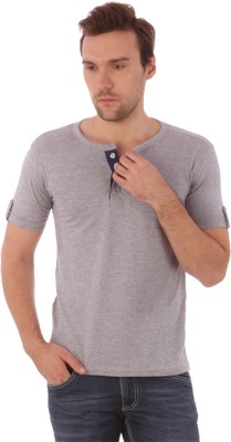 CAMPUS SUTRA Solid Men Henley Neck Grey T-Shirt