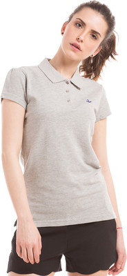 

Flying Machine Solid Women's Polo Neck Grey T-Shirt, Grey mel