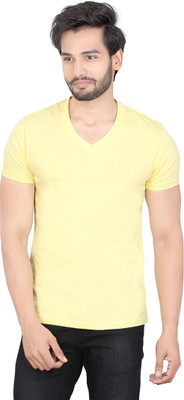 LUCfashion Solid Men's V-neck Yellow T-Shirt available at flipkart for Rs.155