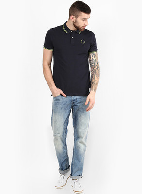 

Jack & Jones Solid Men' Polo Neck Dark Blue T-Shirt, Black navy