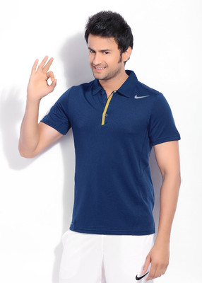 

Nike Solid Men's Polo Neck Blue T-Shirt, Navy