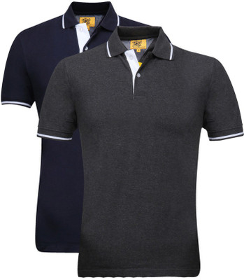 

Campus Sutra Solid Men Henley Multicolor T-Shirt(Pack of 2, Blue;charcoal