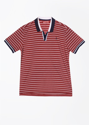 

John Players Striped Men's Polo Neck White, Maroon T-Shirt, 1b8