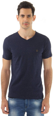 

Cloak & Decker Solid Men's V-neck Dark Blue T-Shirt, Navy mix