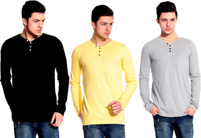 

Lemon & Vodka Solid Men's Henley Multicolor T-Shirt(Pack of 3), Black